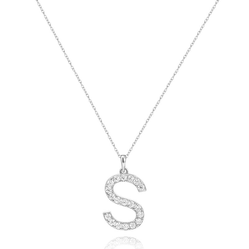 Tarsus S Initial Letter Stainless Steel Silver Alphabet Pendant Necklace Monogram charm cubic zirconia Jewelry Gifts for Women Teen - Image 1